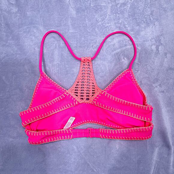 VICTORIAS SECRET Swim Carova Crochet Bikini Top Pink Padded Womens Small - Picture 3 of 8